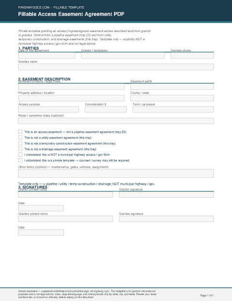 Fillable Access Easement Agreement PDF preview thumbnail