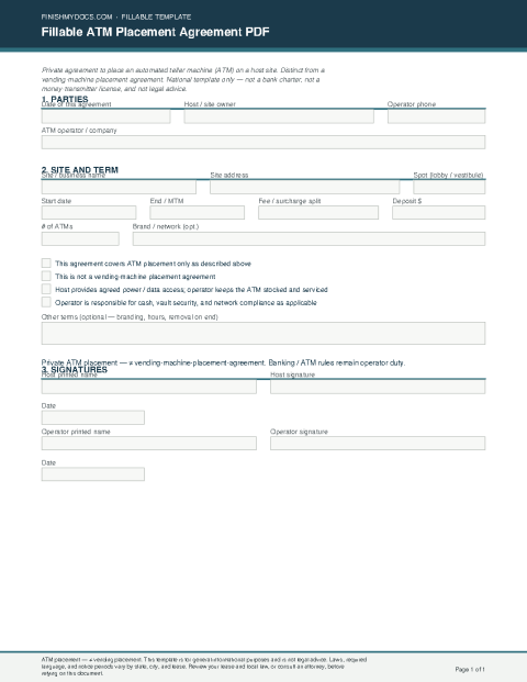 Fillable ATM Placement Agreement PDF preview thumbnail