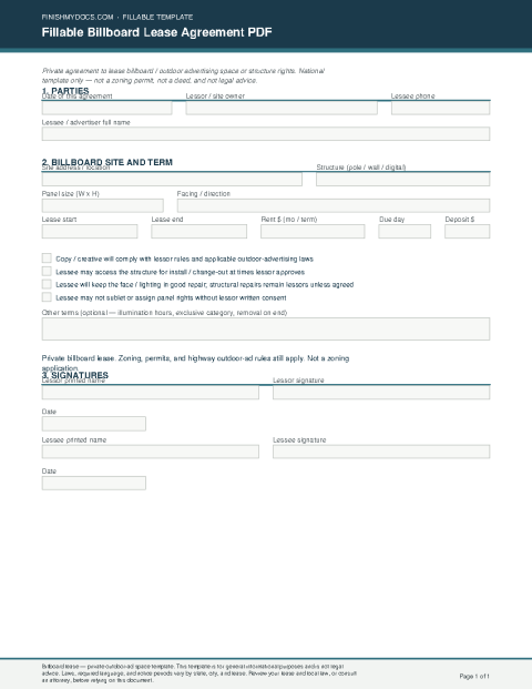 Fillable Billboard Lease Agreement PDF preview thumbnail