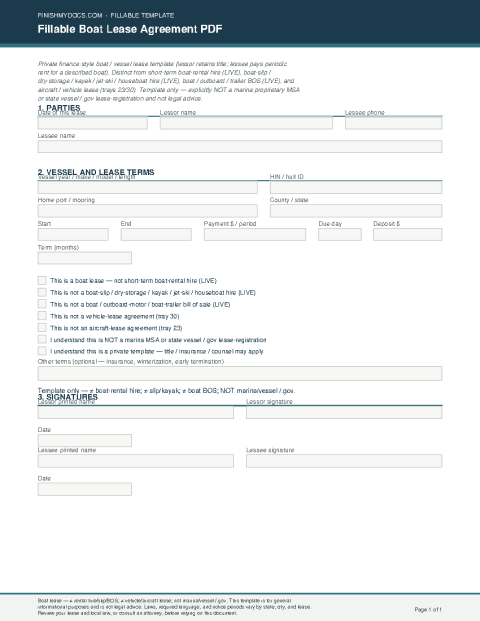 Fillable Boat Lease Agreement PDF preview thumbnail