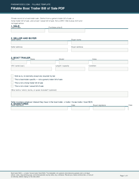 Fillable Boat Trailer Bill of Sale PDF preview thumbnail