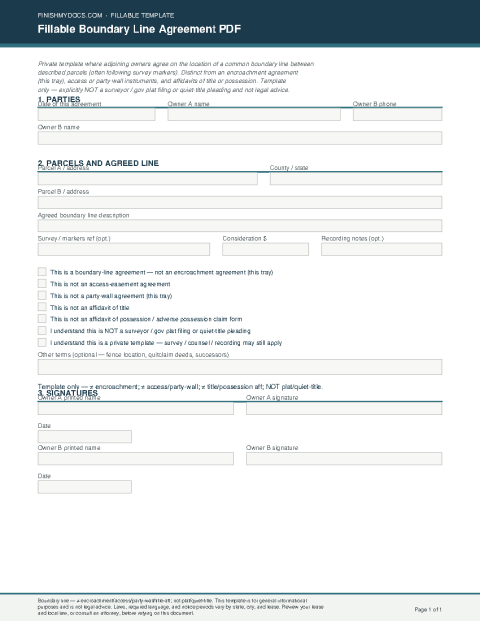 Fillable Boundary Line Agreement PDF preview thumbnail