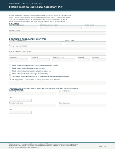 Fillable Build-to-Suit Lease Agreement PDF preview thumbnail