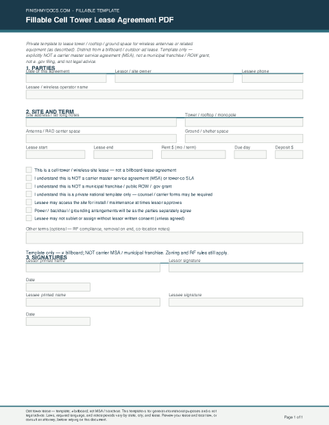 Fillable Cell Tower Lease Agreement PDF preview thumbnail