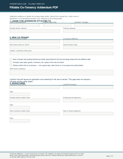 Fillable Co-Tenancy Addendum PDF preview thumbnail
