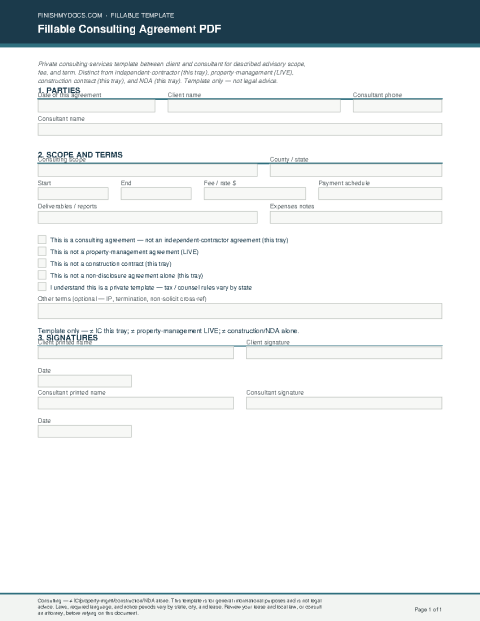 Fillable Consulting Agreement PDF preview thumbnail