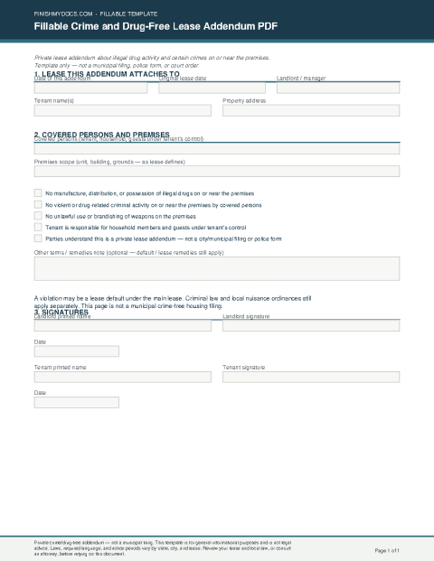 Fillable Crime and Drug-Free Lease Addendum PDF preview thumbnail