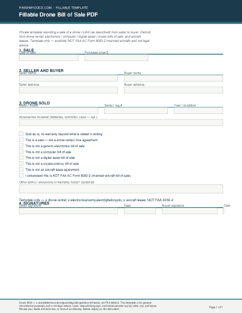 Fillable Drone Bill of Sale PDF preview thumbnail