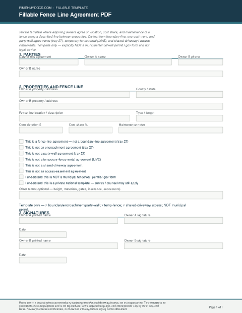 Fillable Fence Line Agreement PDF preview thumbnail