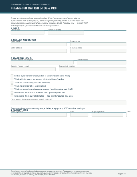Fillable Fill Dirt Bill of Sale PDF preview thumbnail
