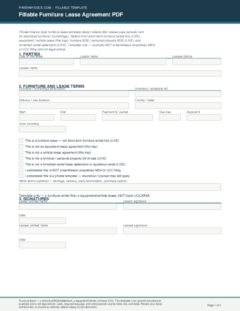 Fillable Furniture Lease Agreement PDF preview thumbnail