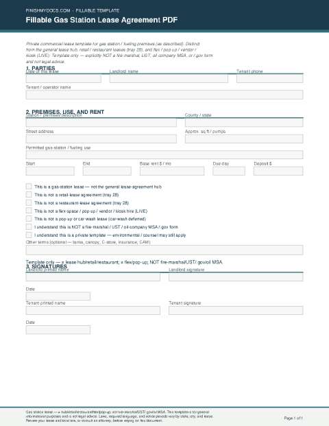 Fillable Gas Station Lease Agreement PDF preview thumbnail