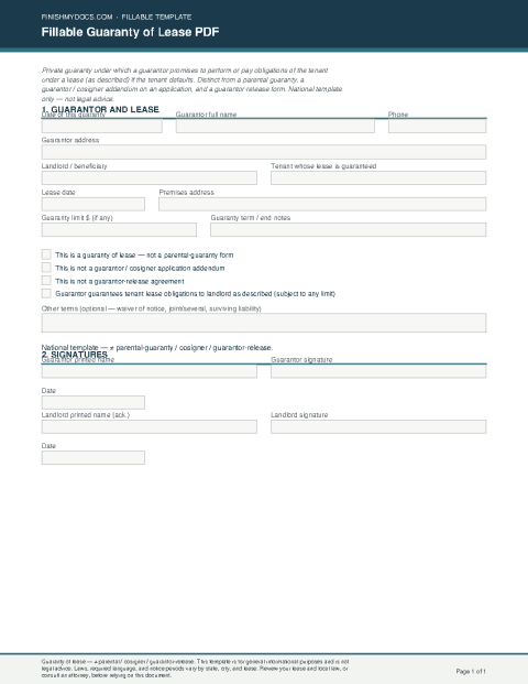 Fillable Guaranty of Lease PDF preview thumbnail