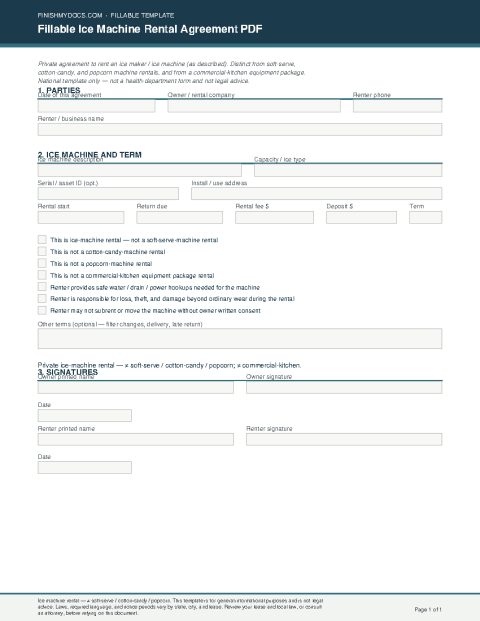 Fillable Ice Machine Rental Agreement PDF preview thumbnail
