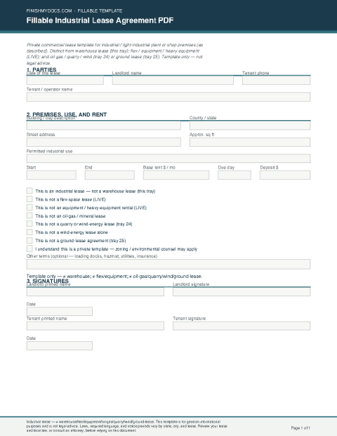 Fillable Industrial Lease Agreement PDF preview thumbnail