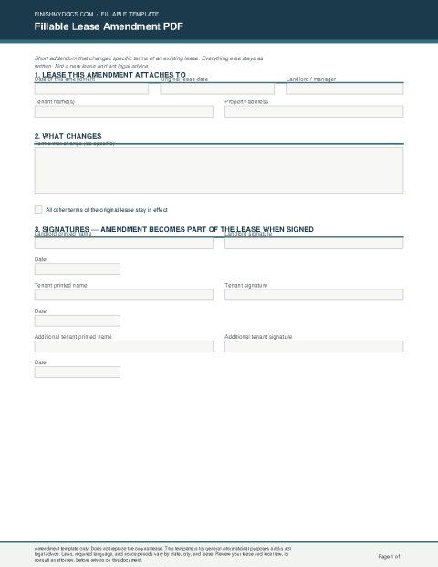 Fillable Lease Amendment PDF preview thumbnail