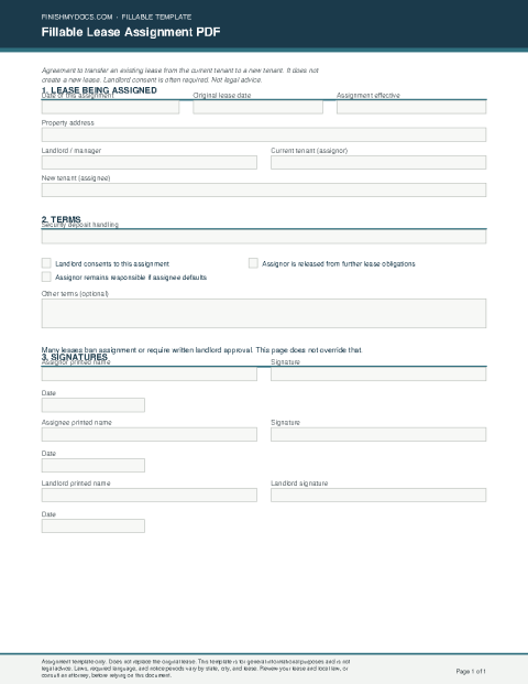 Fillable Lease Assignment PDF preview thumbnail