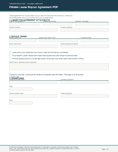 Fillable Lease Buyout Agreement PDF preview thumbnail