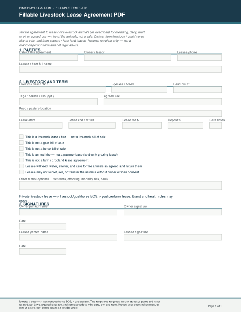 Fillable Livestock Lease Agreement PDF preview thumbnail