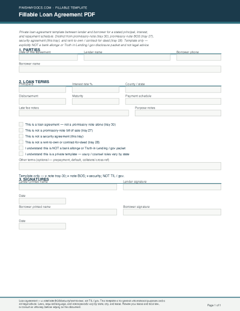 Fillable Loan Agreement PDF preview thumbnail