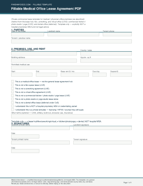Fillable Medical Office Lease Agreement PDF preview thumbnail