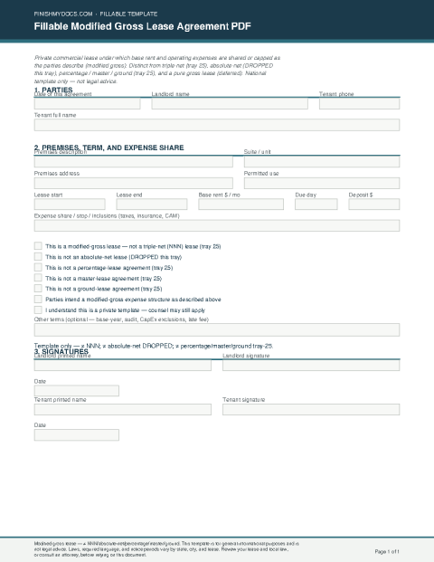 Fillable Modified Gross Lease Agreement PDF preview thumbnail