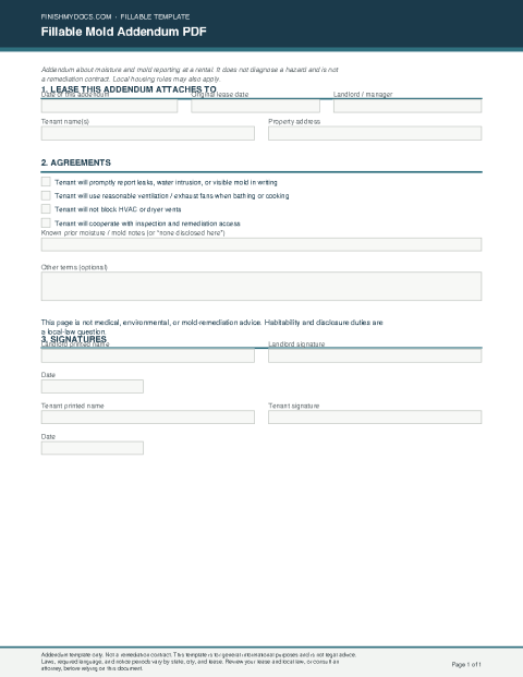 Fillable Mold Addendum PDF preview thumbnail