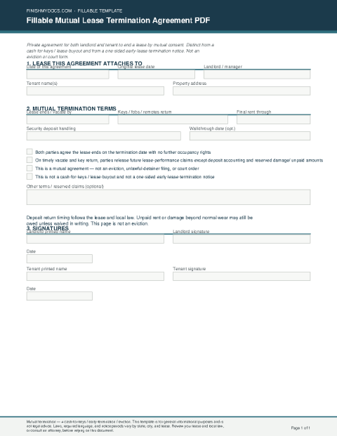 Fillable Mutual Lease Termination Agreement PDF preview thumbnail