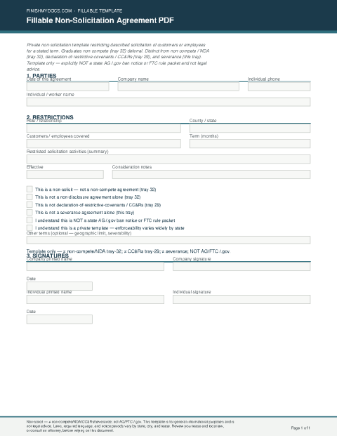 Fillable Non-Solicitation Agreement PDF preview thumbnail