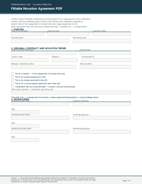 Fillable Novation Agreement PDF preview thumbnail