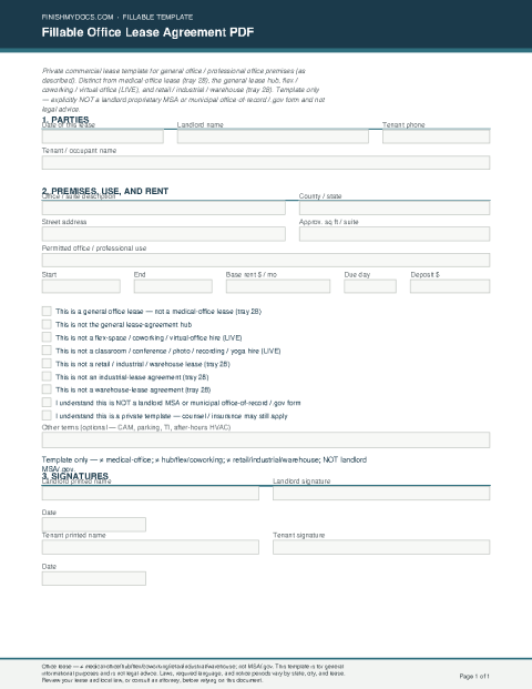 Fillable Office Lease Agreement PDF preview thumbnail
