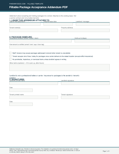 Fillable Package Acceptance Addendum PDF preview thumbnail