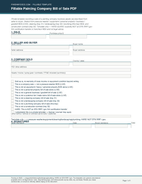 Fillable Painting Company Bill of Sale PDF preview thumbnail