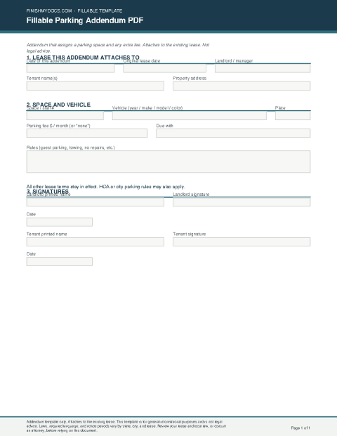 Fillable Parking Addendum PDF preview thumbnail