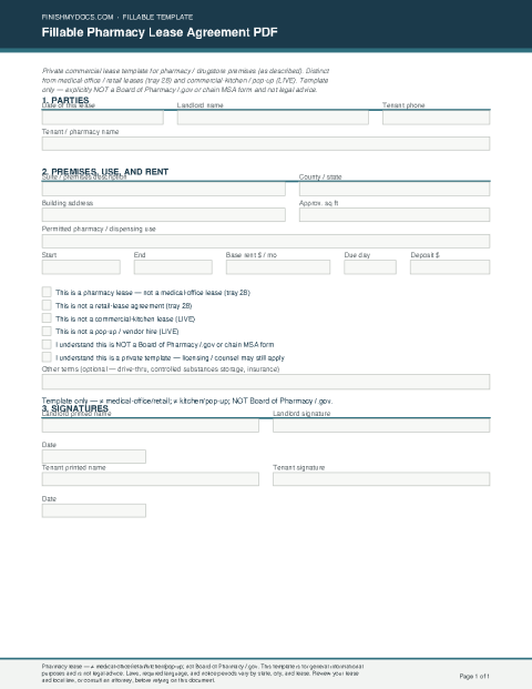 Fillable Pharmacy Lease Agreement PDF preview thumbnail