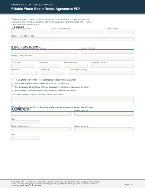 Fillable Photo Booth Rental Agreement PDF preview thumbnail