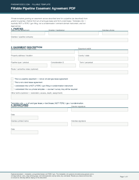 Fillable Pipeline Easement Agreement PDF preview thumbnail