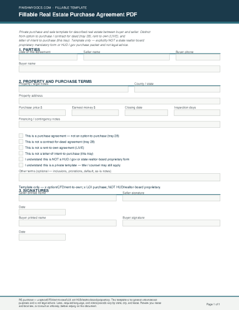 Fillable Real Estate Purchase Agreement PDF preview thumbnail