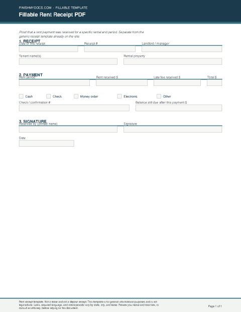 Fillable Rent Receipt PDF preview thumbnail