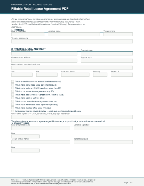 Fillable Retail Lease Agreement PDF preview thumbnail