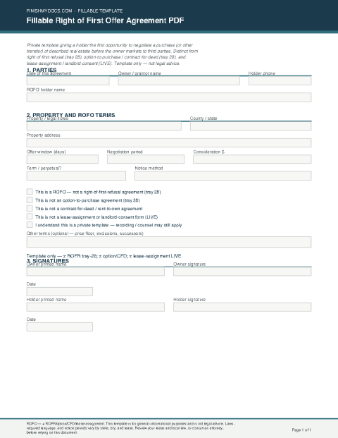 Fillable Right of First Offer Agreement PDF preview thumbnail