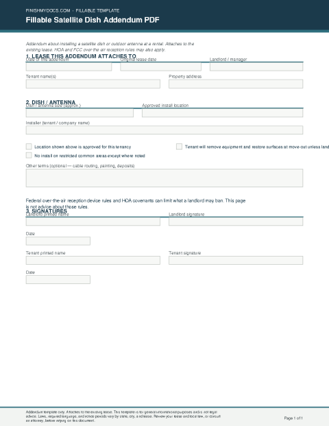 Fillable Satellite Dish Addendum PDF preview thumbnail