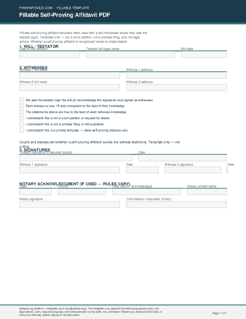 Fillable Self-Proving Affidavit PDF preview thumbnail
