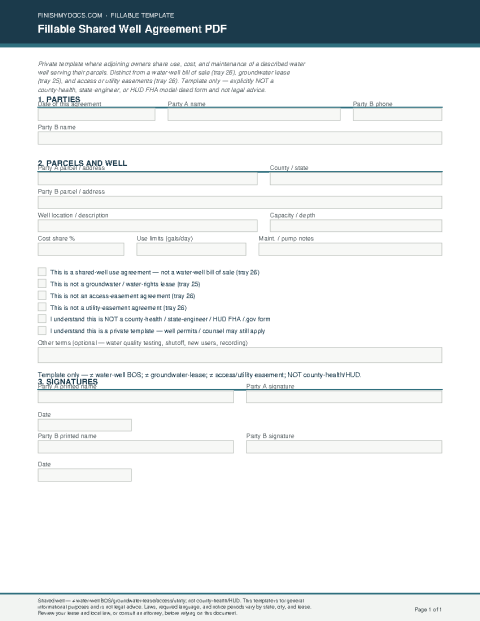 Fillable Shared Well Agreement PDF preview thumbnail