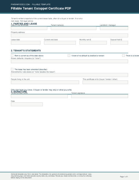 Fillable Tenant Estoppel Certificate PDF preview thumbnail