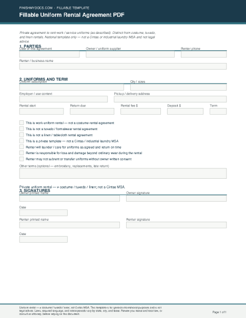 Fillable Uniform Rental Agreement PDF preview thumbnail
