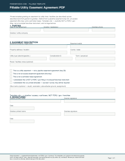 Fillable Utility Easement Agreement PDF preview thumbnail