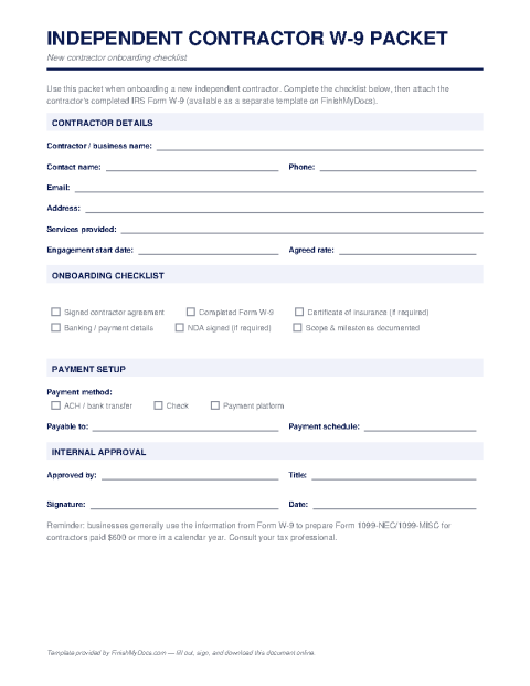 Independent Contractor W-9 Packet preview thumbnail